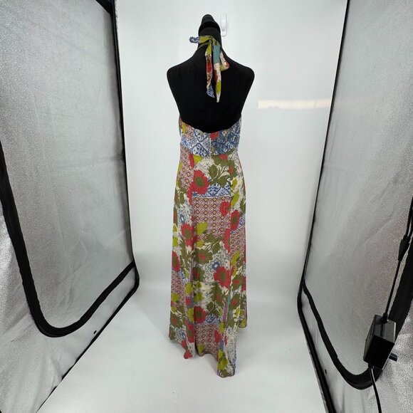 Monsoon Halterneck Maxi Dress Womens Size L‎ Silk Floral Flowy Y2K Empire Waist - Picture 6 of 7